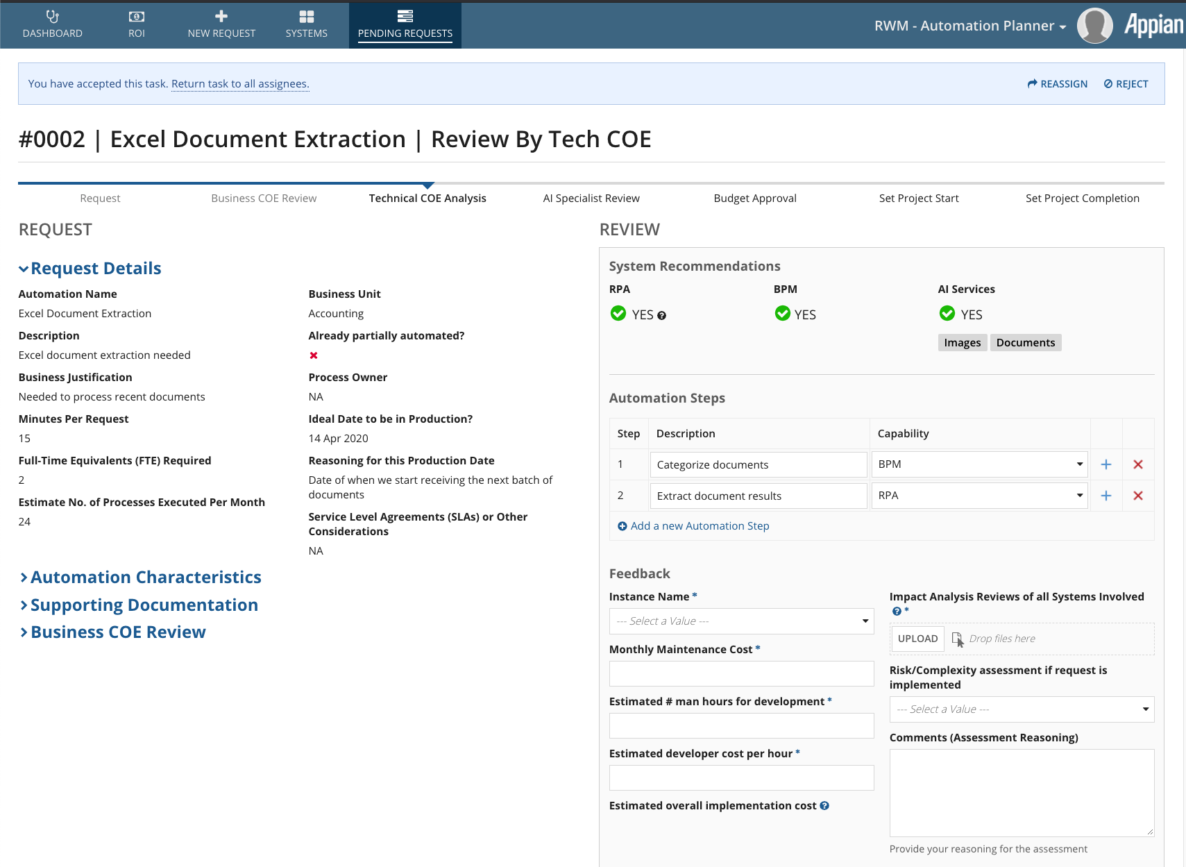 Automation Planner Request System Recommendation