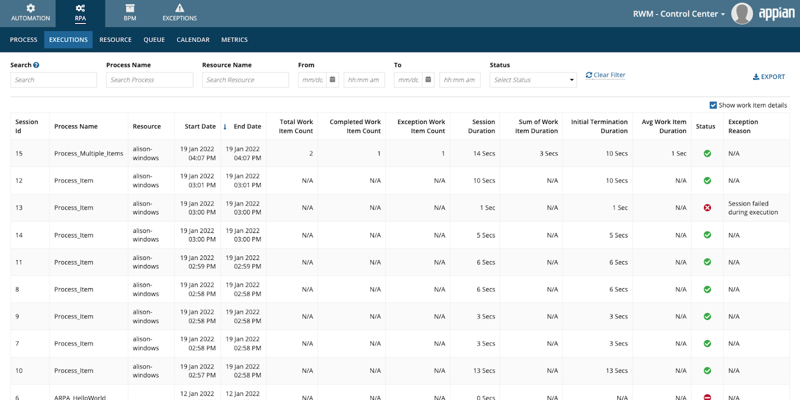 RPA Resource Tab