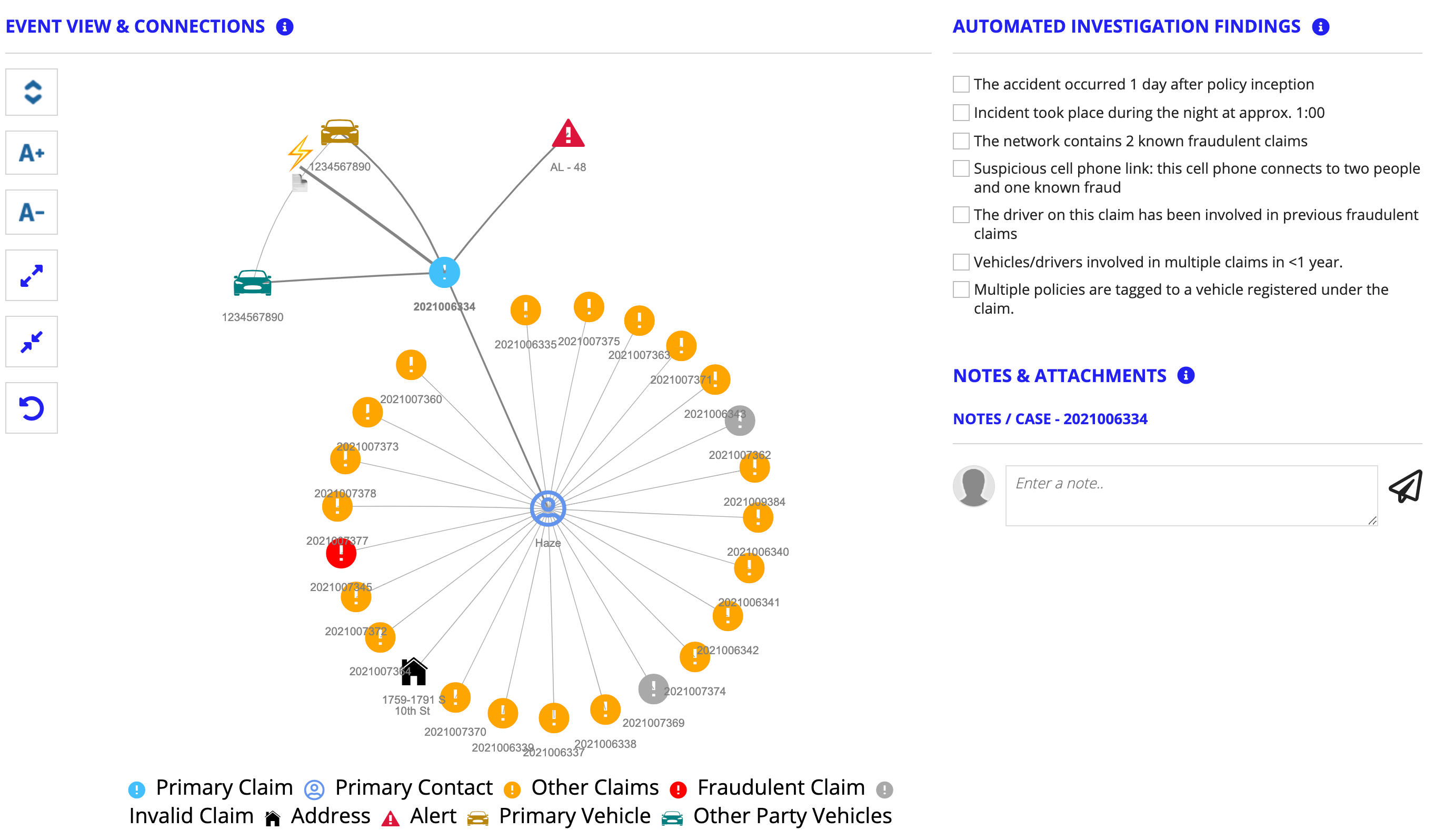 screenshot of the claims list