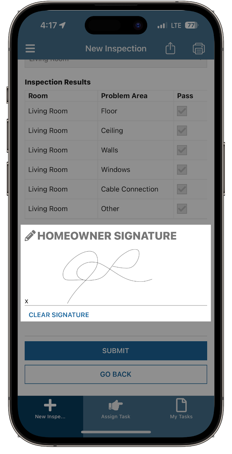 screenshot showing signature on mobile