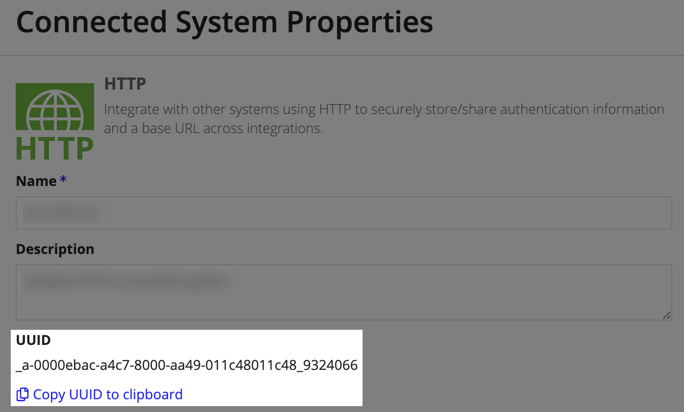connected system properties with UUID highlighted