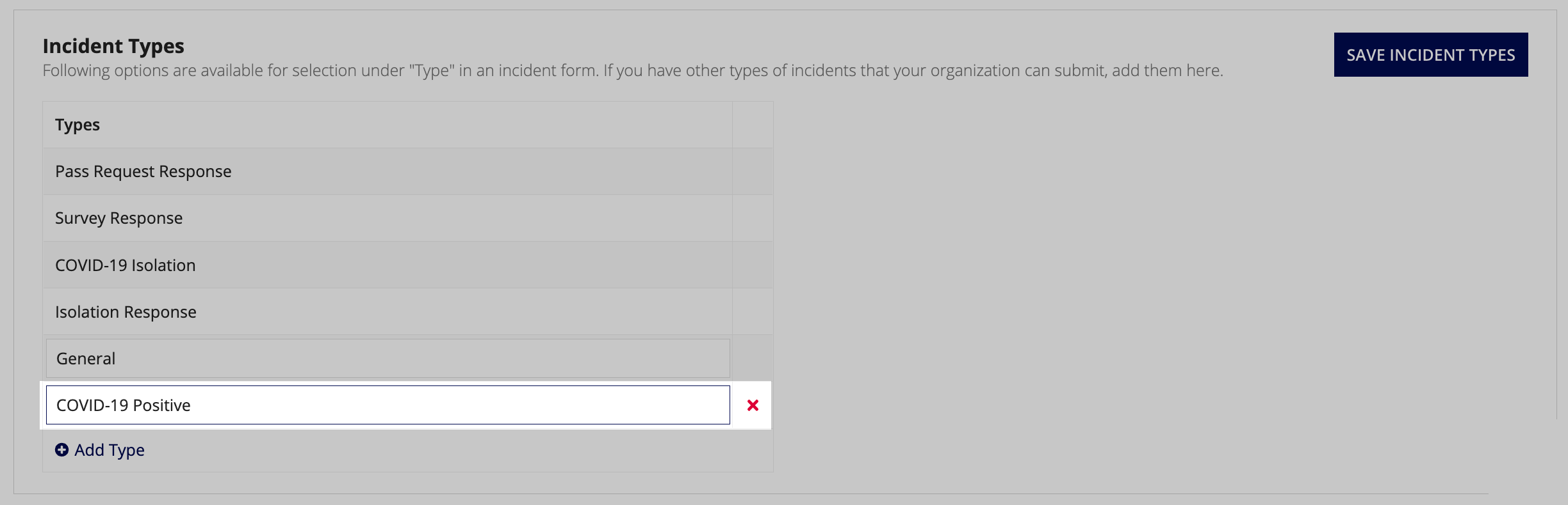 /configure incident types