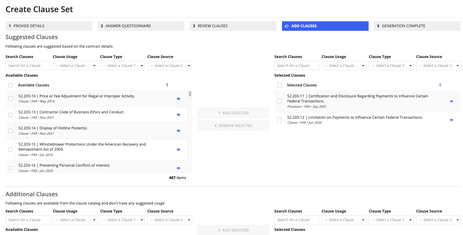 /clauseset add clauses with exclusions