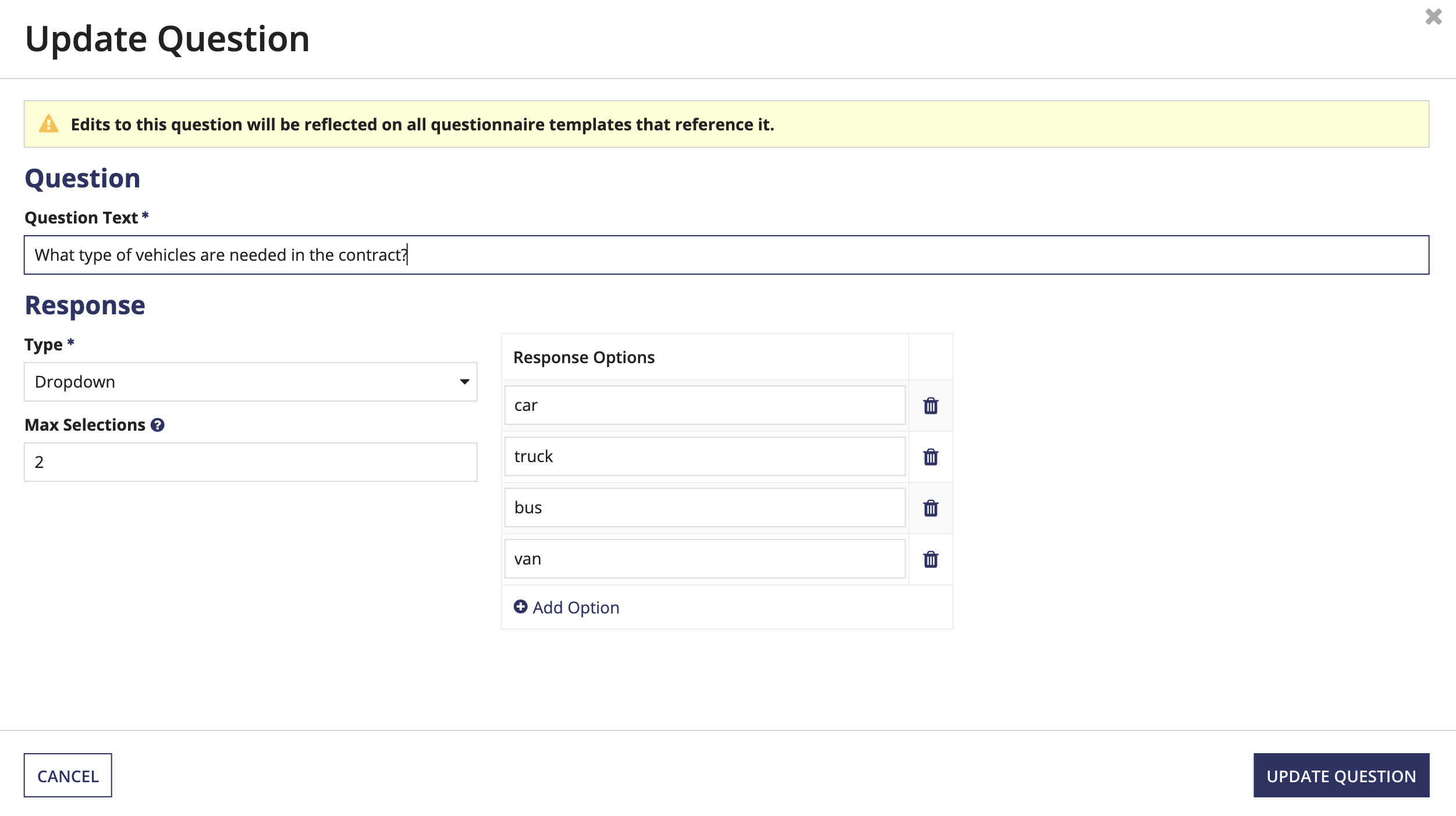 /Update Question Form