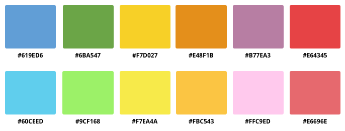 a five color guide to the colors in the Classic color scheme, with accompanying hex codes