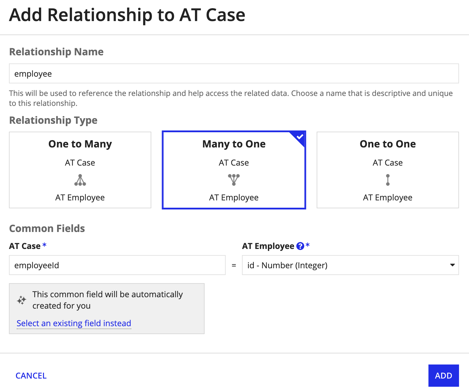 Add Relationship to Project dialog