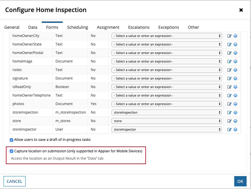 /Forms Tab Enable Capture Location