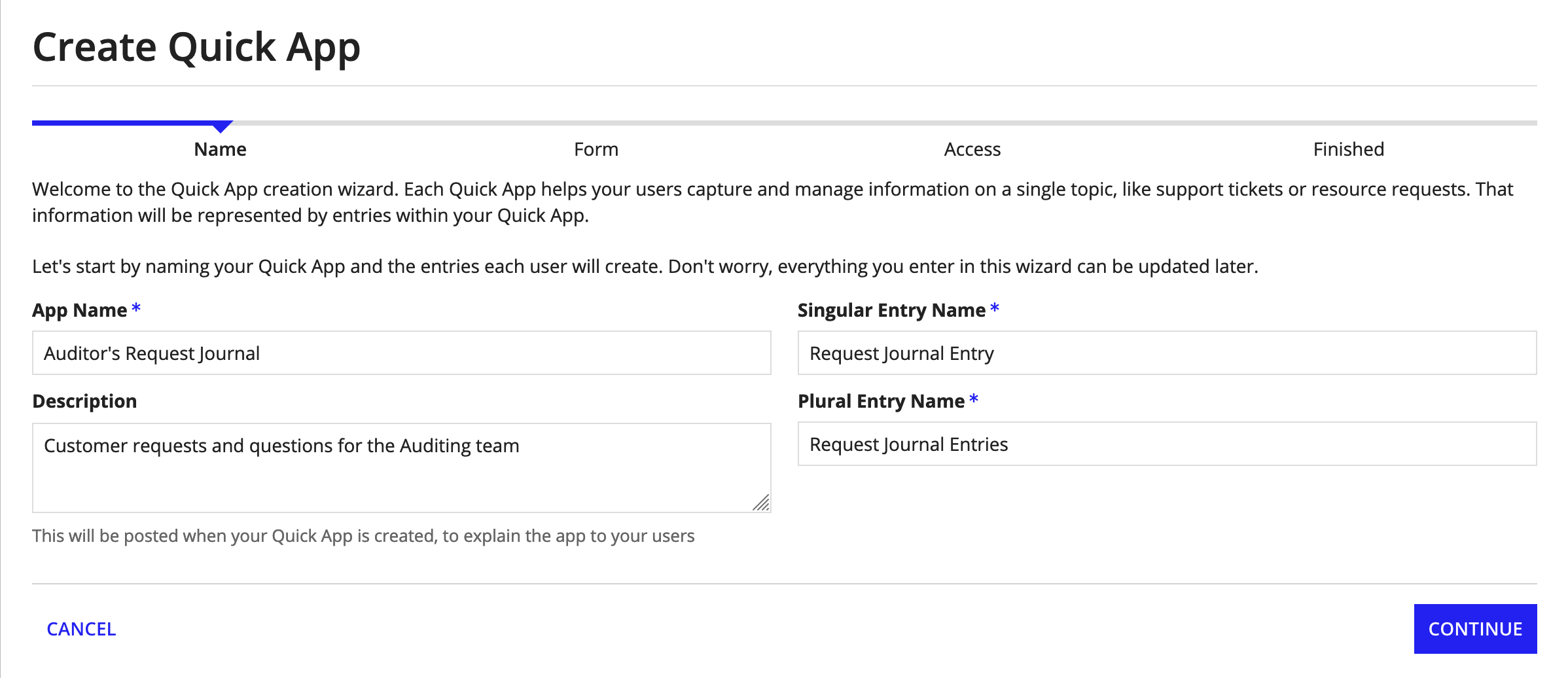 Create Quick App example