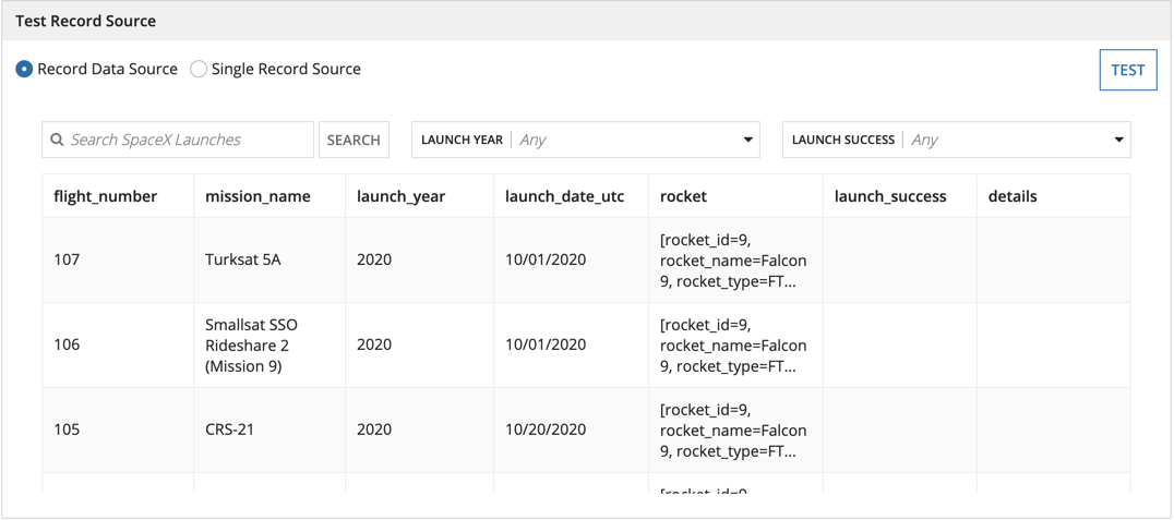 record type test pane source view