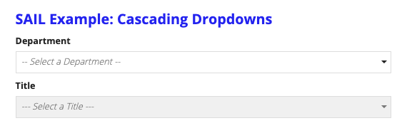 screenshot example of a cascading dropdown for department and title