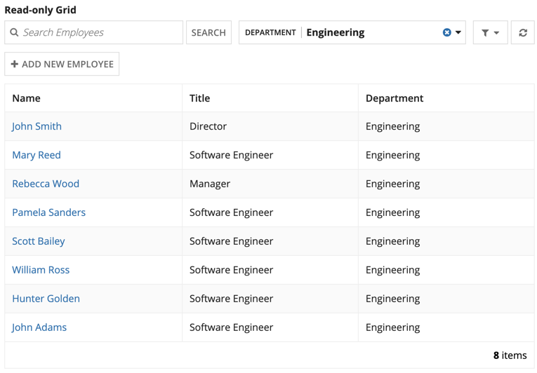 /SAIL Recipe Filter Data in a Grid