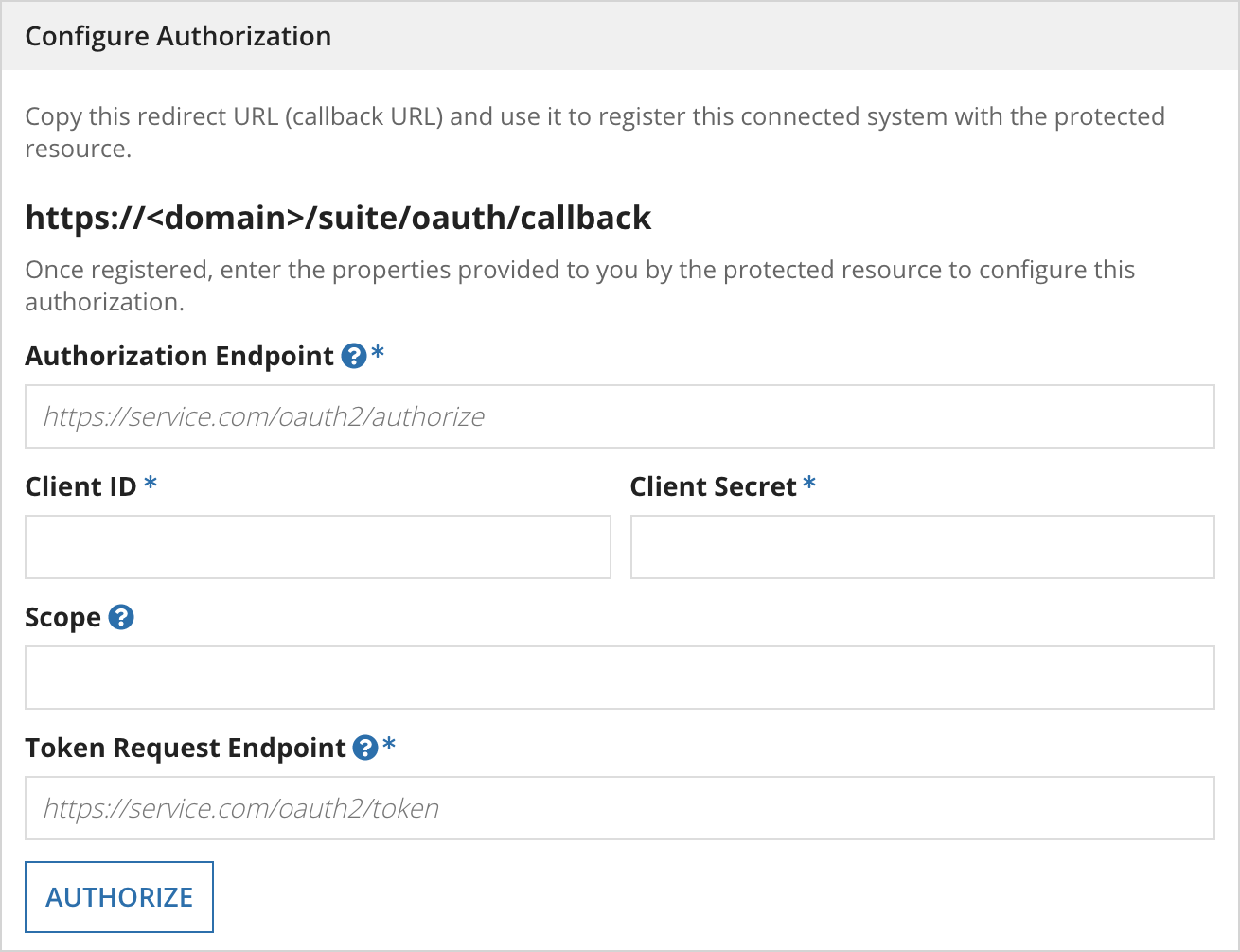 screenshot of the Configure Authorization dialog for a connected system