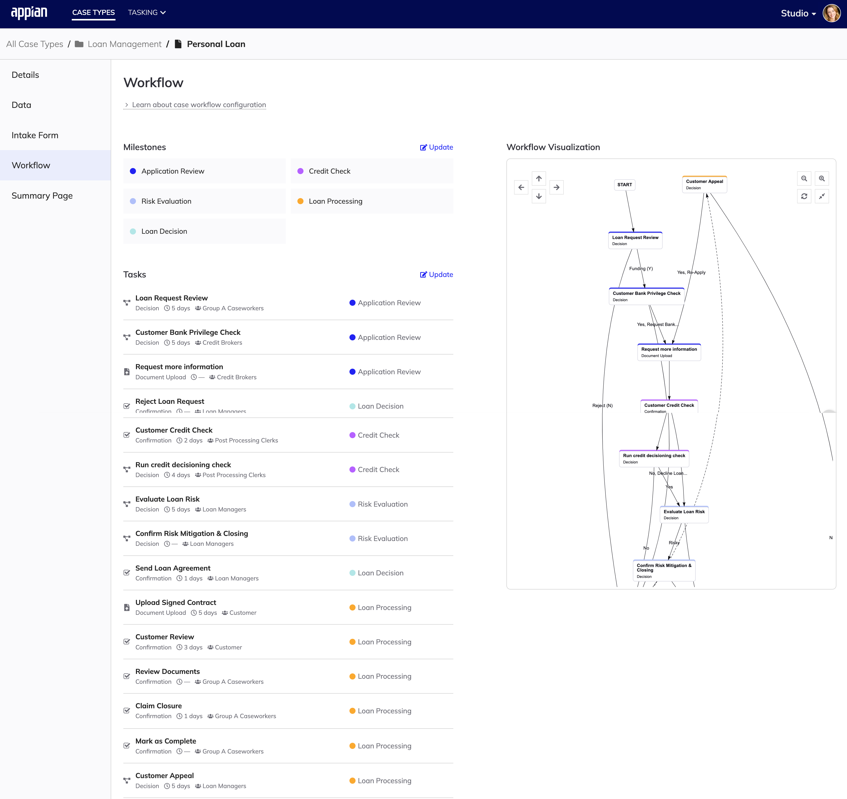 screenshot of the application process in the workflow tab in Studio