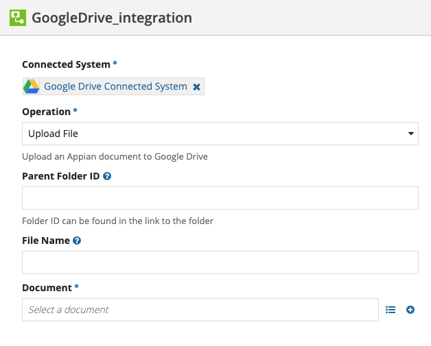 screenshot of the Upload File operation selected in an integration object