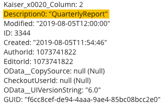 screenshot of highlighted Description metadata field in a Get Document Metadata result