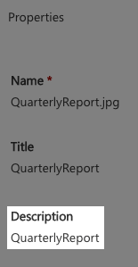 screenshot of the Description metadata field in Sharepoint