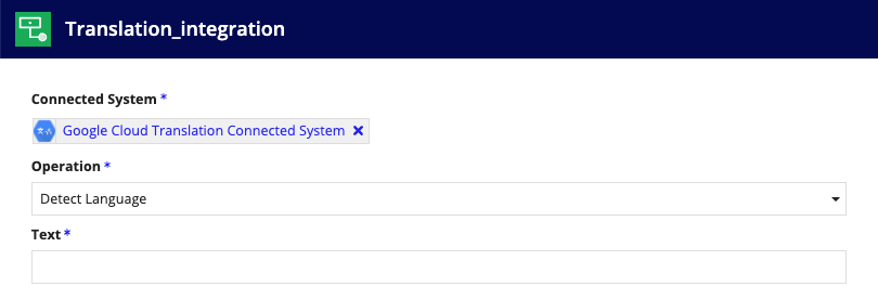 screenshot of Detect Language operation selected in an integration object