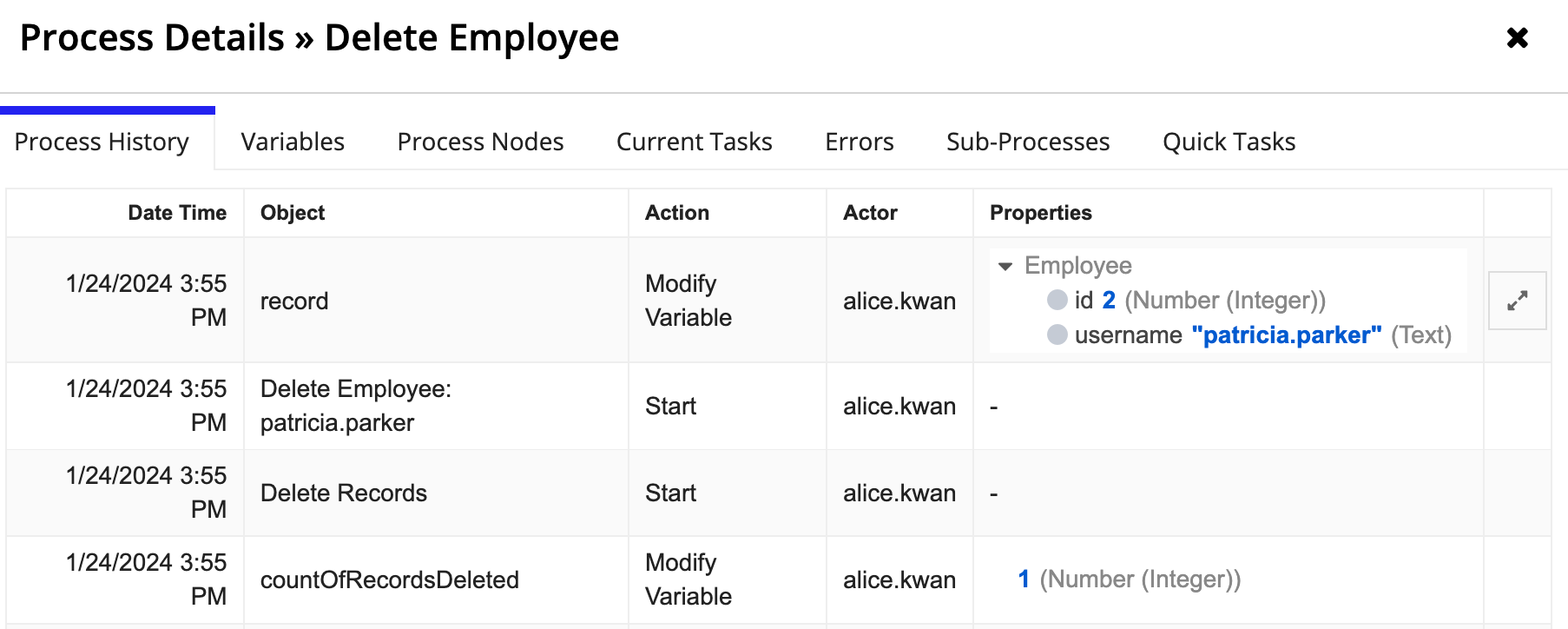 Process details for a Write Records node