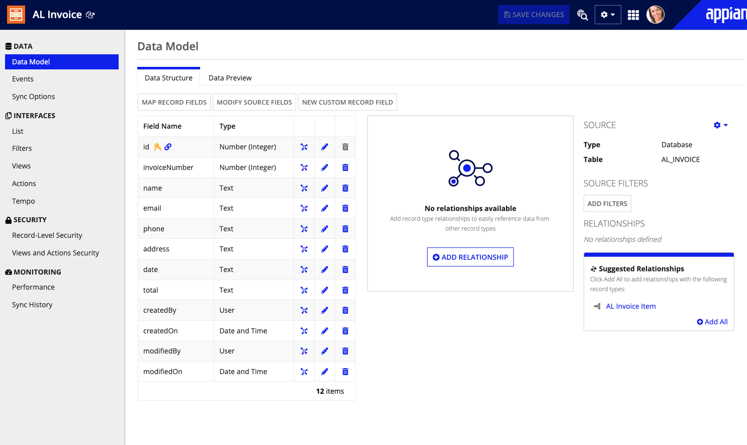 Record type to store an invoice