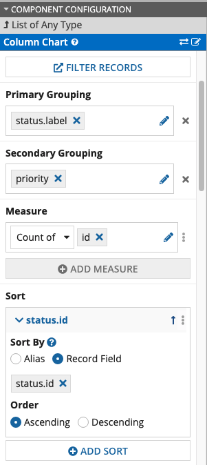 Design View config for the column chart