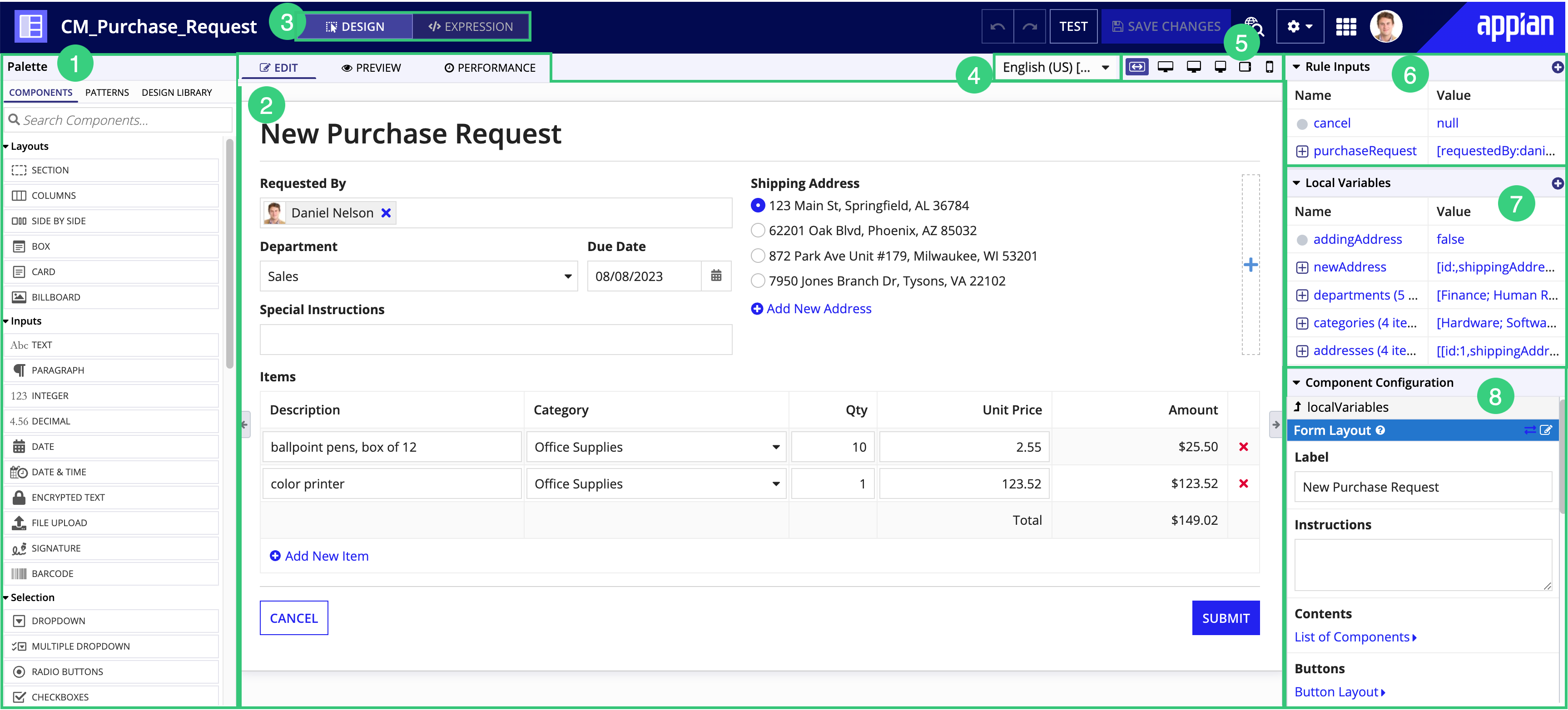 screenshot of the different parts of building an interface