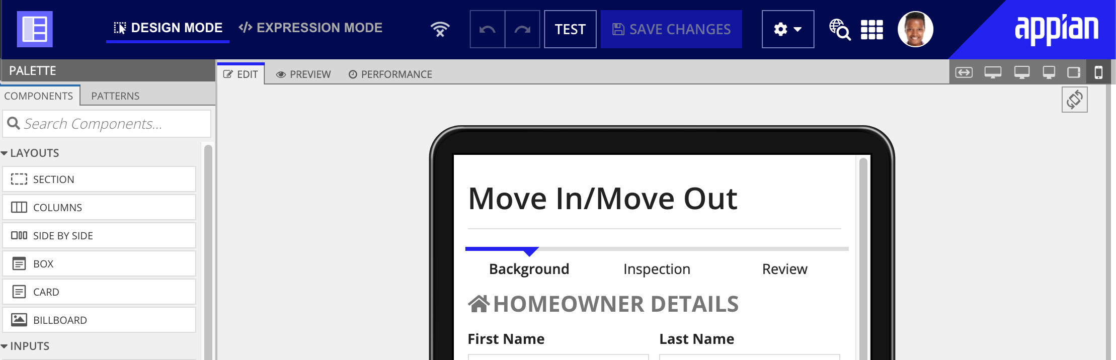 screenshot of interface designer showing the offline enabled icon