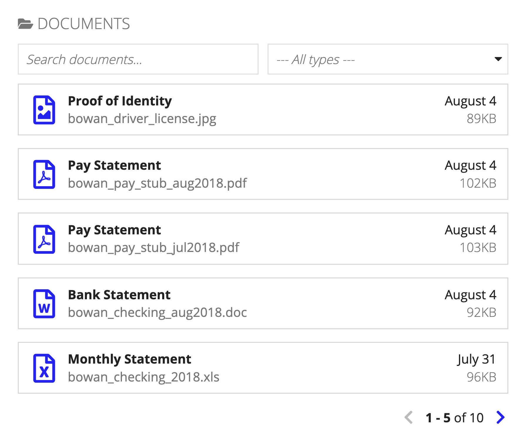 screenshot of the document list pattern