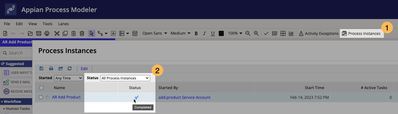 process instances in a process model