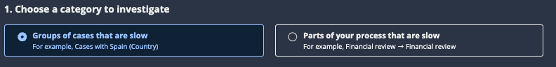Investigation category options with Groups of cases that are slow selected