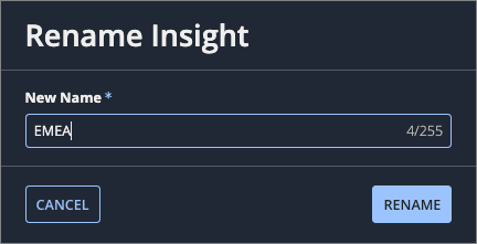 Rename Insight dialog with a text box for editing the insight name