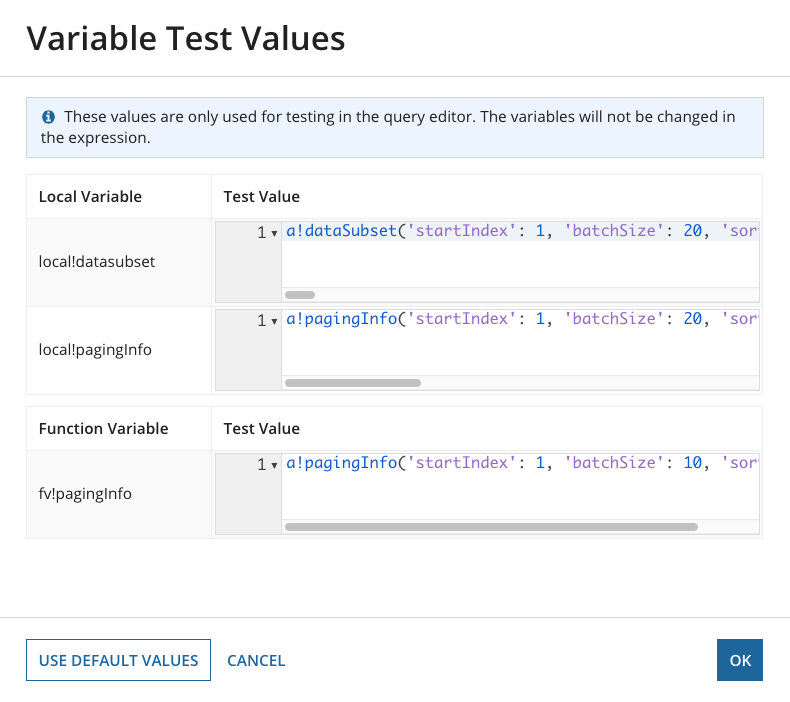 Rule Inputs and Test Values