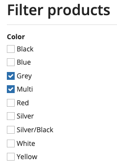 Filter product example with distinct values