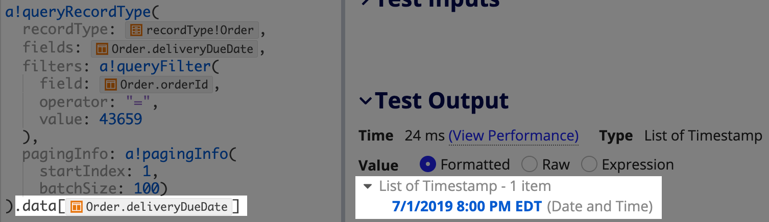 Query test output - record field only