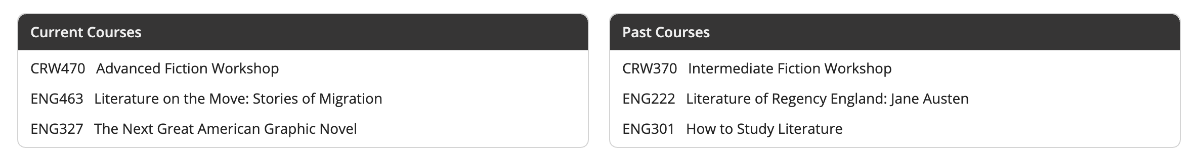 screenshot of a student dashboard with multiple rounded box layouts