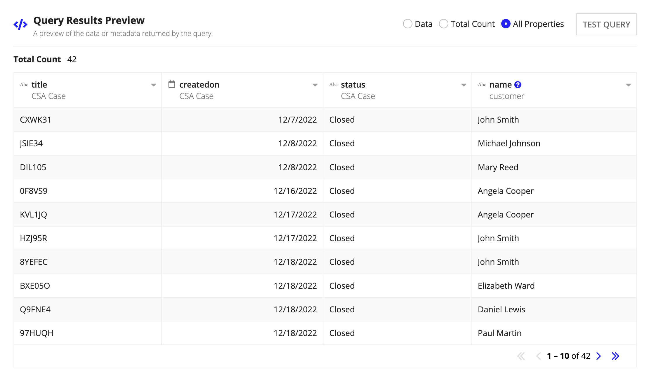 Query editor preview grid