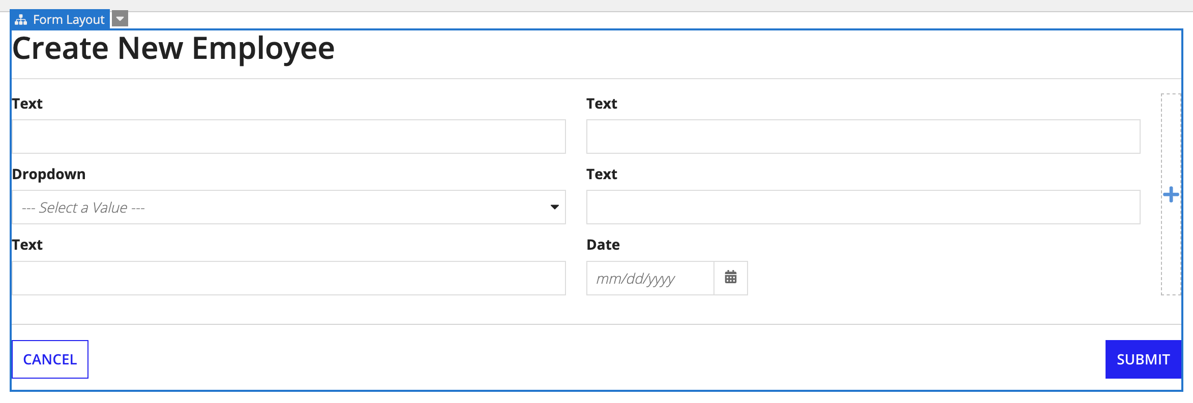 Form with components added