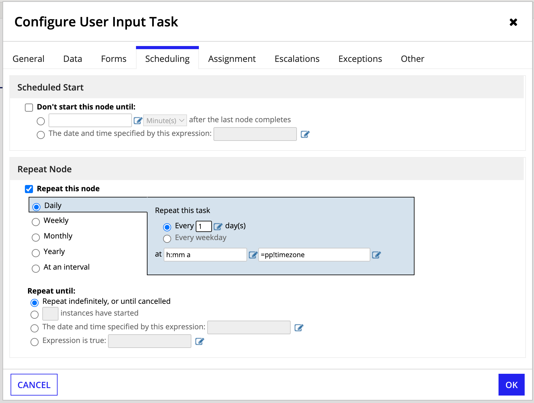 Scheduling tab blank