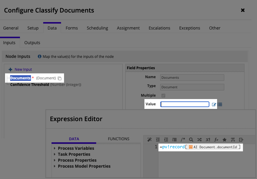 Classify Documents smart service inputs