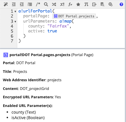 portal page information in the expression documentation pane