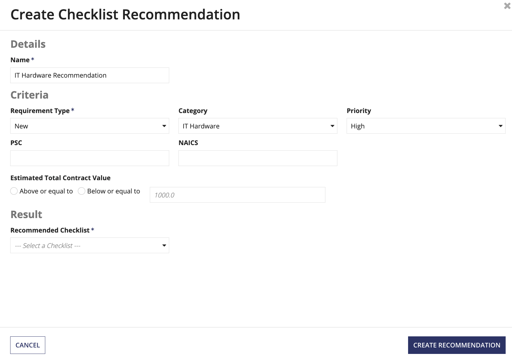 /rm create checklist recommendation