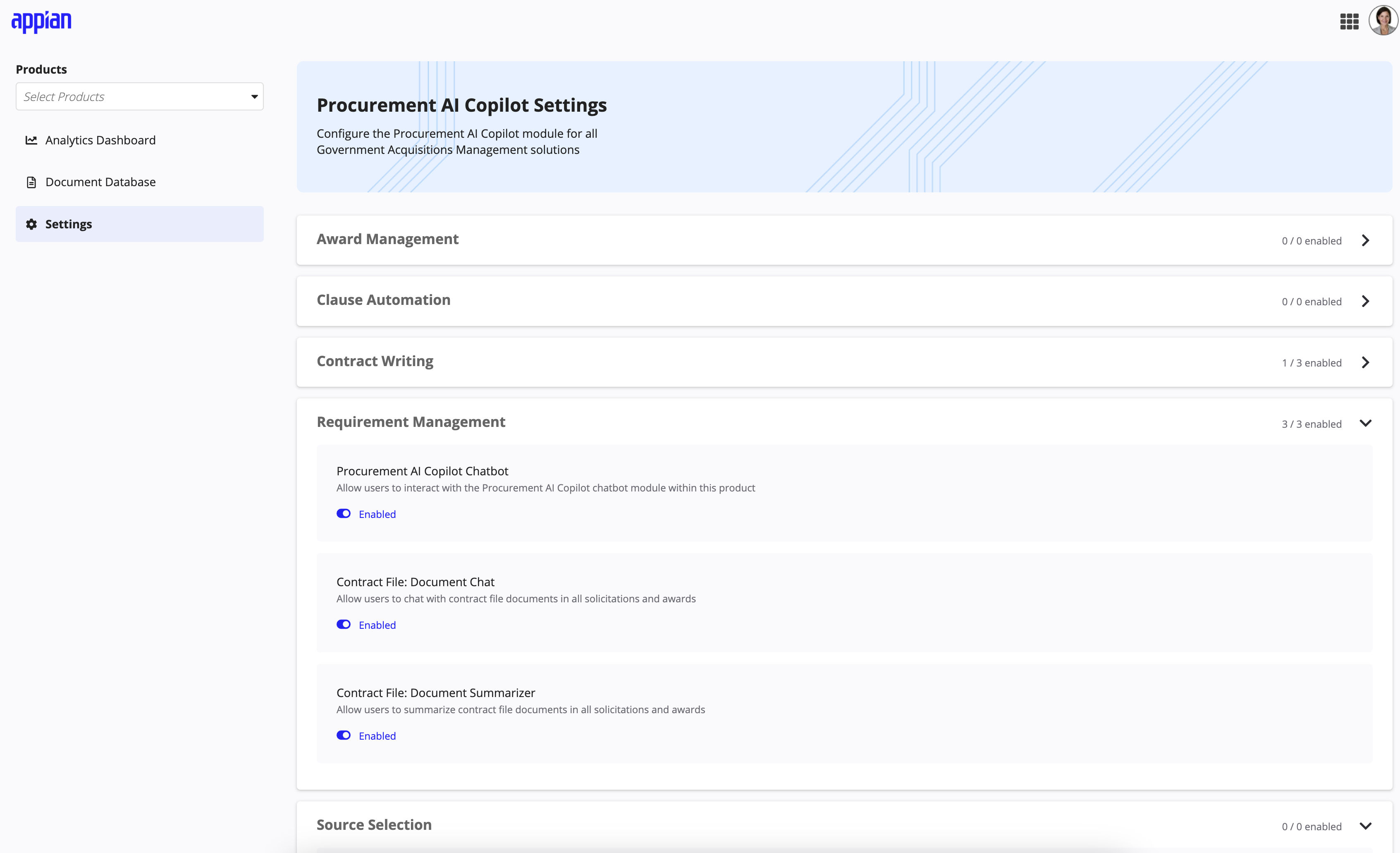 RM Procurement AI Copilot settings page