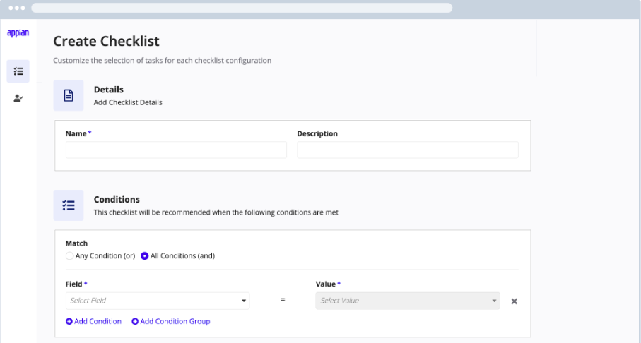 Example of a form to create a new checklist.