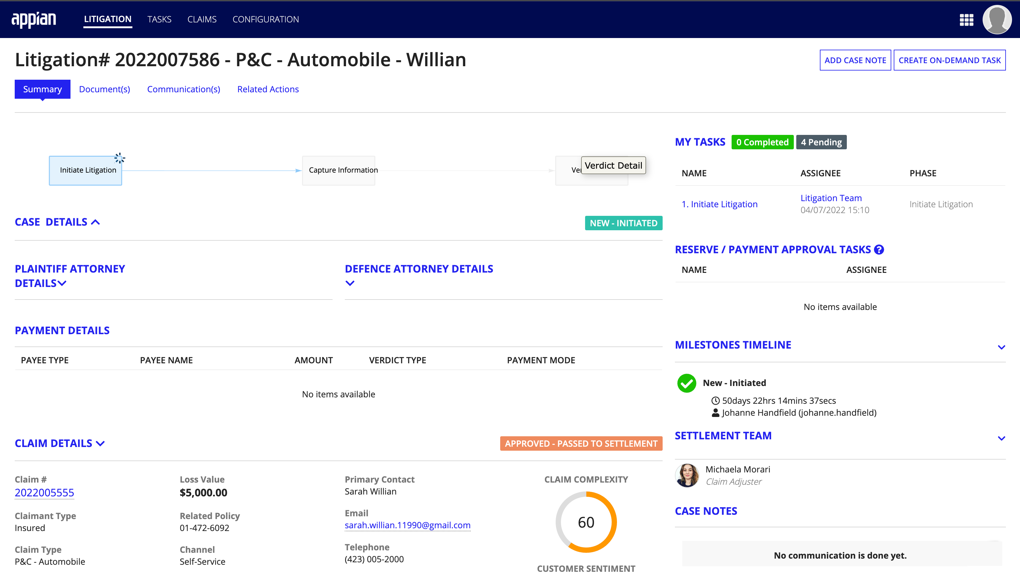 The Litigation Summary page