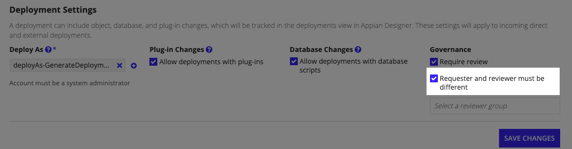 screenshot of the new deployment security option