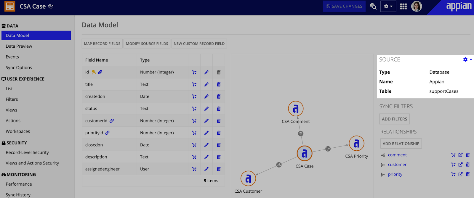 screenshot showing new display of record type source information