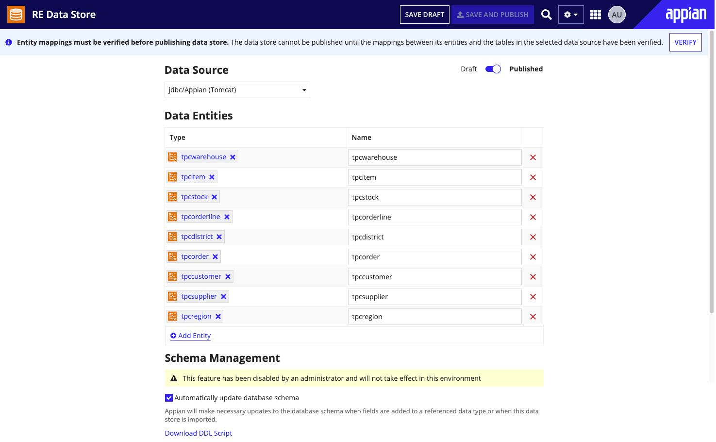 screenshot of updated experience for configuring data stores and entity information