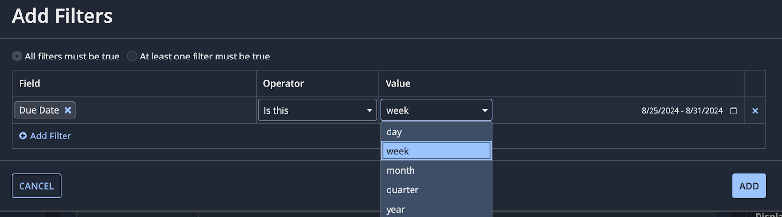 screenshot of more flexible filter values for times