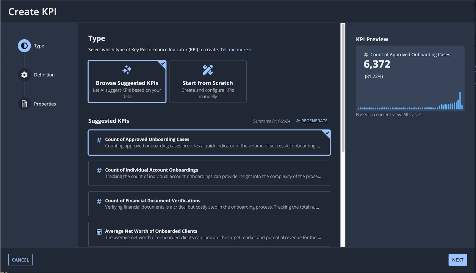 screenshot of creating KPIs in process insights