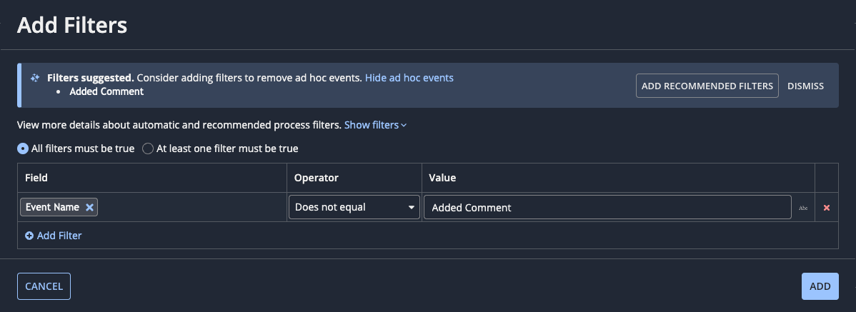 screenshot of recommended filters