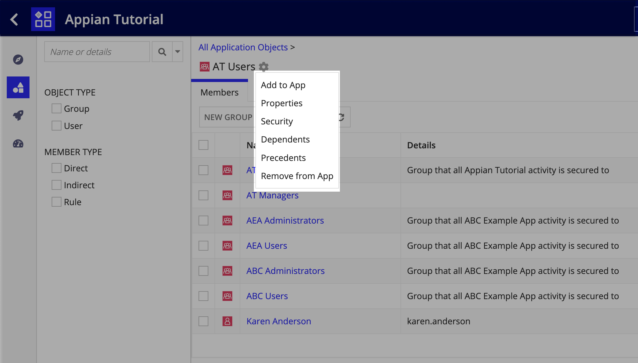 group settings menu